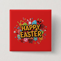 Happy Easter Colorful Bunny & Eggs Pin