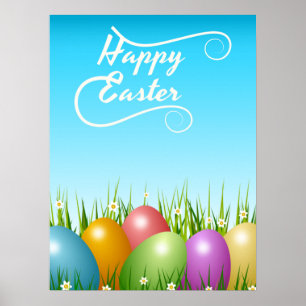 "HAPPY EASTER" COLORFUL EASTER EGGS POSTER