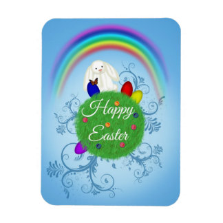 Happy Easter Colorful Planet & Rainbow Cute Bunny Magnet