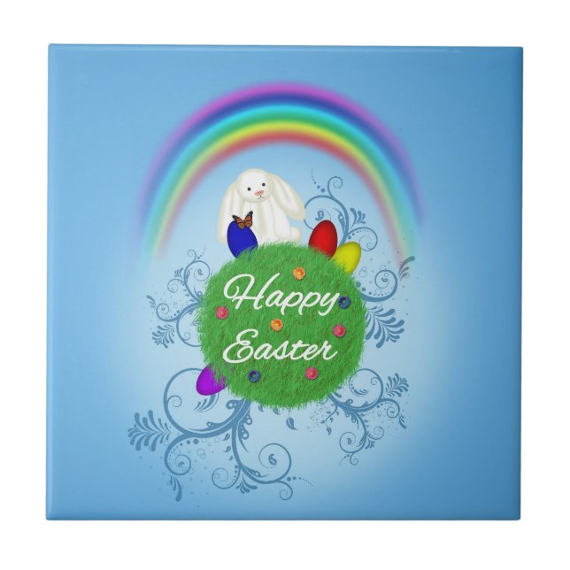 Happy Easter Colorful Planet Tile (Front)