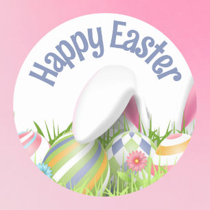 HAPPY EASTER Coloured Eggs Bunny Ears Classic Round Sticker