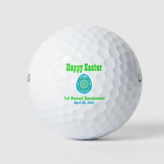 Happy Easter Colourful Blue Egg Tournament Golf Balls (Front)