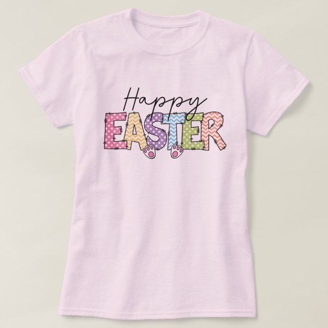 Happy Easter Colourful Bunny Design T-Shirt (Design Front)