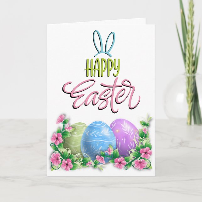 Happy Easter Colourful Easter Egg Holiday Card (Front)