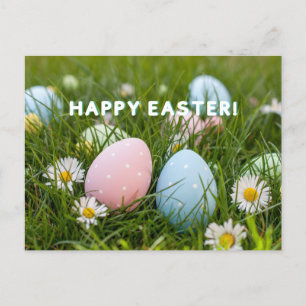 Happy Easter Colourful Easter Eggs and Daisy Flowe Holiday Postcard