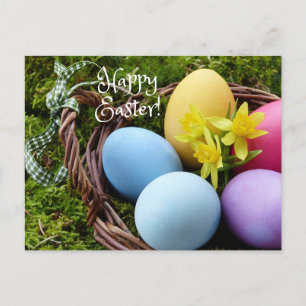 Happy Easter Colourful Easter Eggs Basket Postcard