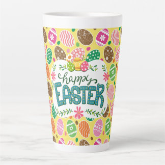 Happy Easter Colourful Easter Eggs Pattern Yellow Latte Mug