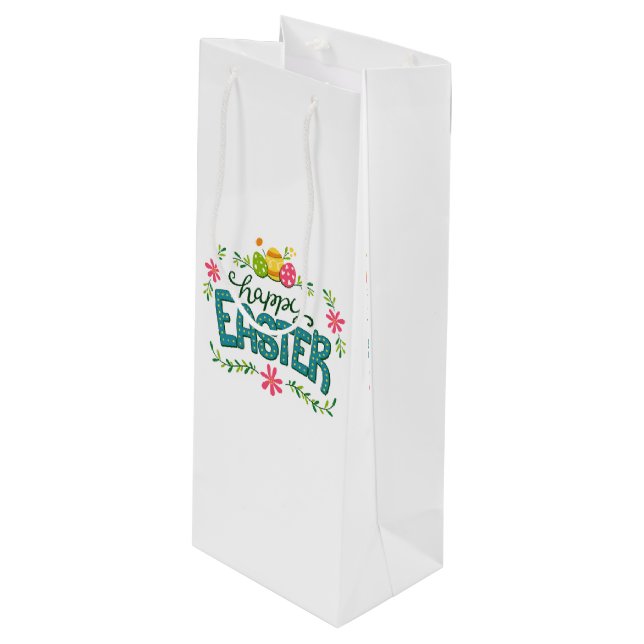 Happy Easter Colourful Easter Eggs Wine Gift Bag (Front Angled)