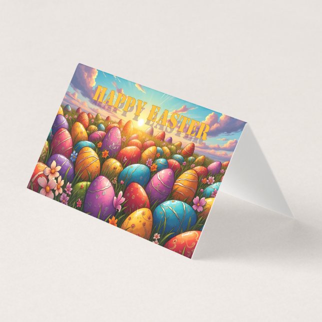 Happy Easter Colourful Eggs in Spring Meadow (Front)