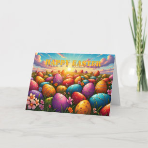 Happy Easter Colourful Eggs in Spring Meadow Card