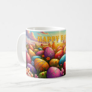 Happy Easter Colourful Eggs in Spring Meadow Coffee Mug