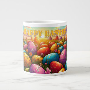 Happy Easter Colourful Eggs in Spring Meadow Large Coffee Mug