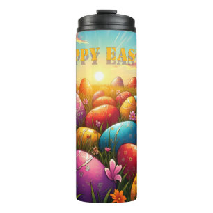 Happy Easter Colourful Eggs in Spring Meadow Thermal Tumbler