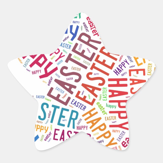 Happy Easter Colourful Greeting Text Star Sticker (Front)