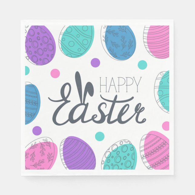Happy Easter Colourful Modern Eggs Typography Napkin (Front)
