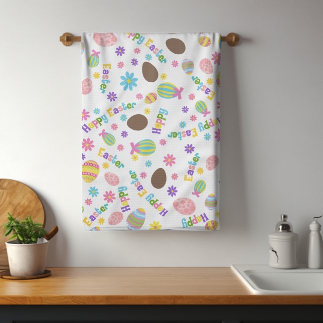 Happy Easter Colourful Modern Spring Egg Floral Tea Towel (Creator Uploaded)