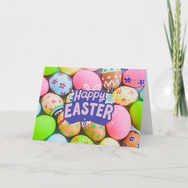 Happy Easter Colourful Painted Eggs  Holiday Card (Front)