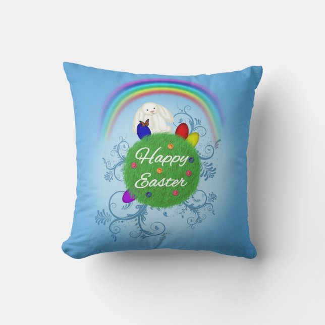Happy Easter Colourful Planet Cushion (Front)