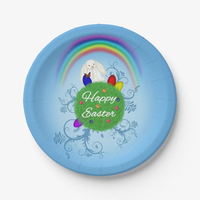 Happy Easter Colourful Planet Paper Plate (Front)