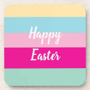 Happy Easter Colourful Stripes Pattern Coaster