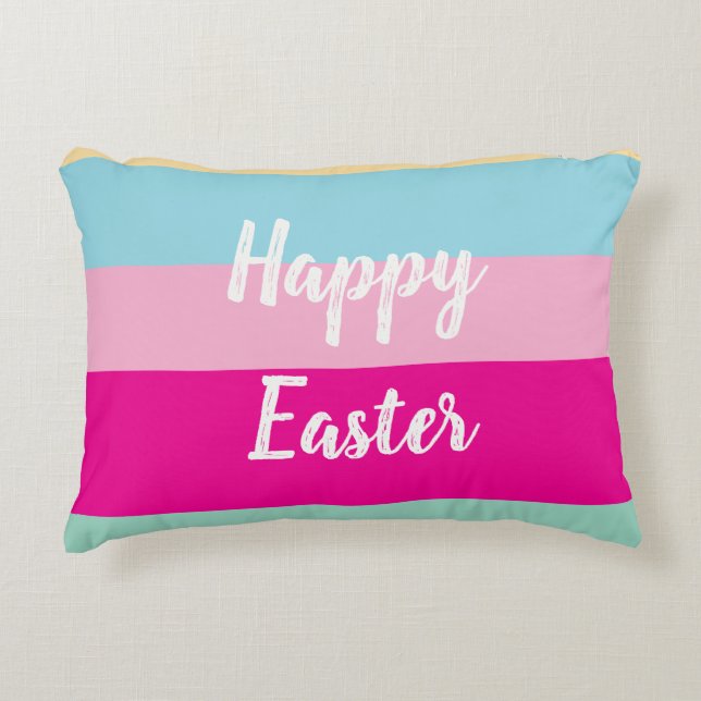 Happy Easter Colourful Stripes Pattern Decorative Cushion (Front)