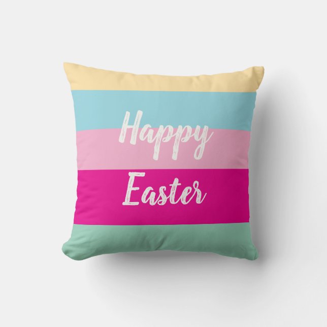 Happy Easter Colourful Stripes Pattern Throw Pillo Cushion (Front)