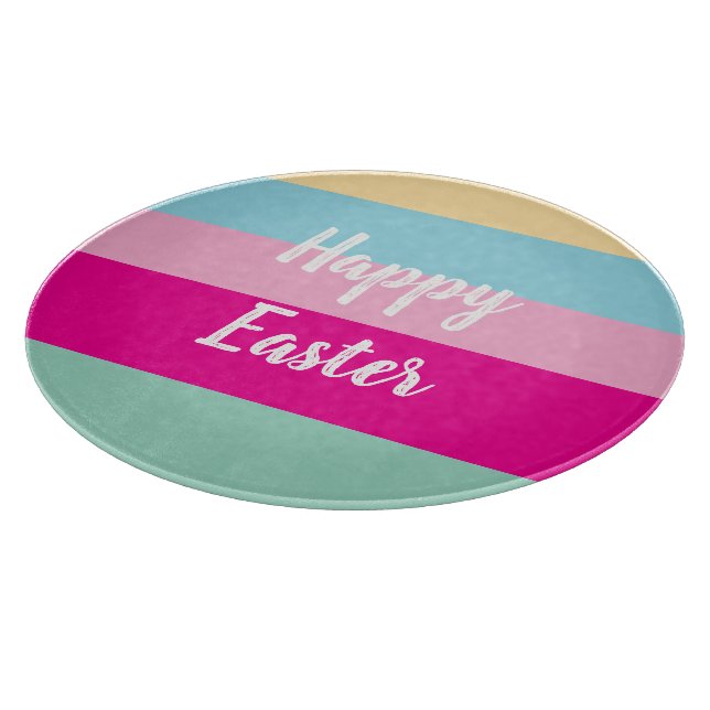 Happy Easter Colourful Stripes Pattern Throw Pillo Cutting Board (Corner)