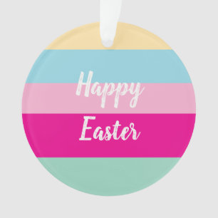 Happy Easter Colourful Stripes Pattern Throw Pillo Ornament