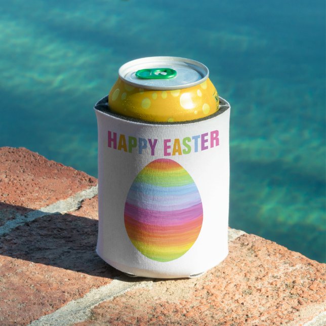 Happy Easter Colourful Stripes Striped Easter Egg Can Cooler (In Situ Pool)