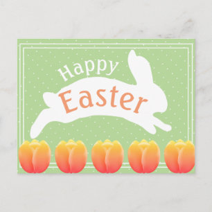 Happy Easter Colourful Tulips & Rabbit Holiday Postcard