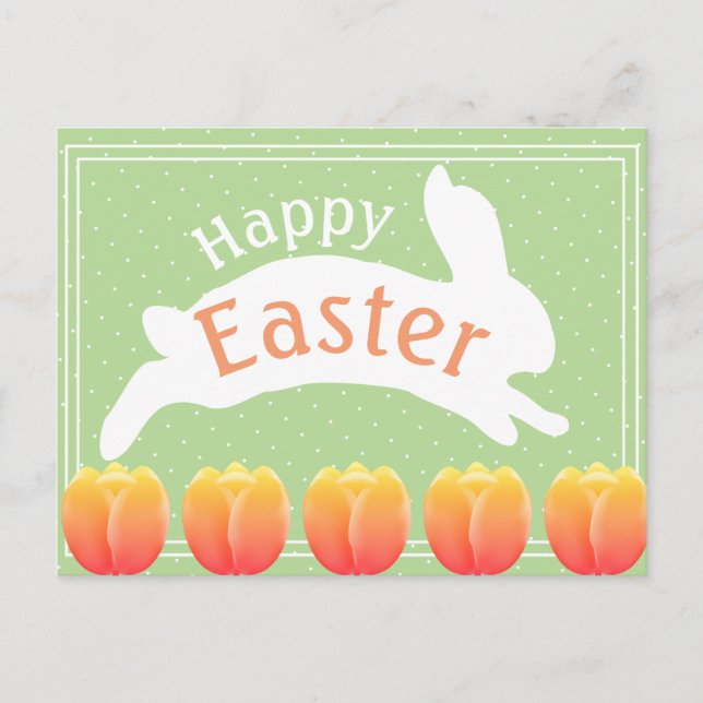 Happy Easter Colourful Tulips & Rabbit Holiday Postcard (Front)