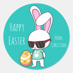 Happy Easter Cool Bunny Classic Round Sticker
