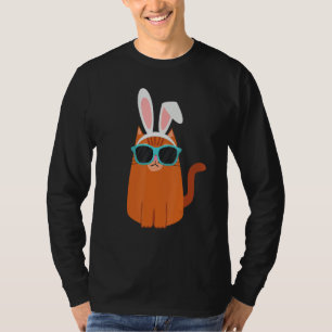 Happy Easter Cool Cat With Bunny Ears and Glasses  T-Shirt