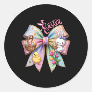 Happy Easter Coquette Bow Cute Bunny Hunt Eggs Gir Classic Round Sticker