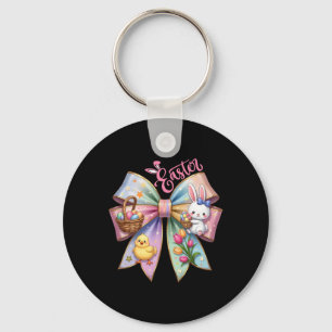 Happy Easter Coquette Bow Cute Bunny Hunt Eggs Gir Key Ring
