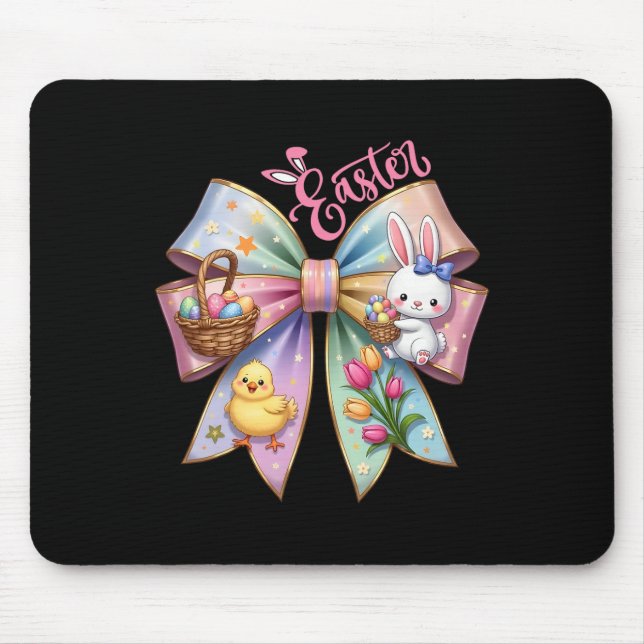 Happy Easter Coquette Bow Cute Bunny Hunt Eggs Gir Mouse Pad (Front)