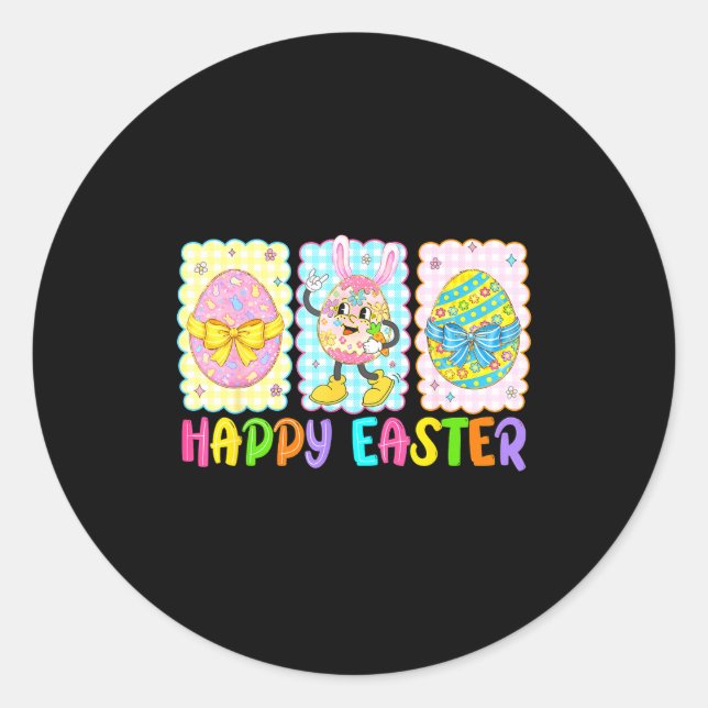 Happy Easter Coquette Bow Funny Easter Eggs Kids B Classic Round Sticker (Front)