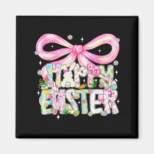 Happy Easter Coquette Bow Pink Ribbon Floral Bunny Magnet