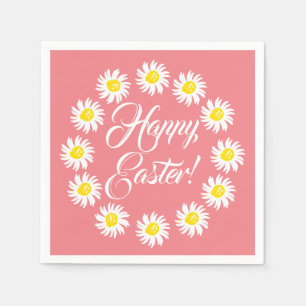 Happy Easter coral script cute daisy cheerful Napkin
