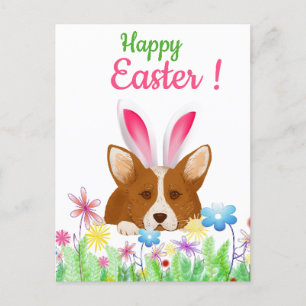 Happy Easter Corgi with Easter Bunny Ear Funny Holiday Postcard