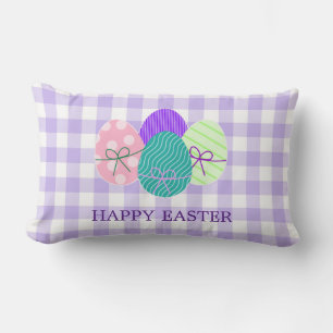 Happy Easter Country Lavender Gingham Pattern Lumbar Cushion