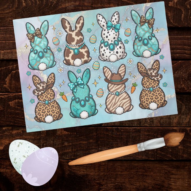 Happy Easter Cowgirl Leopard Print Teal Bunnies   Tissue Paper (Creator Uploaded)