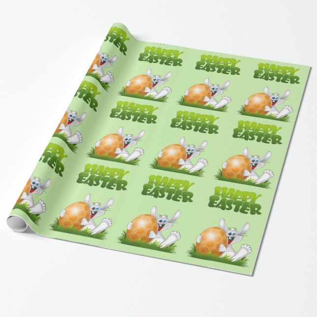 Happy Easter Crazy Bunny Wrapping Paper (Unrolled)