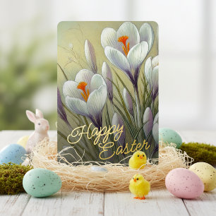 Happy Easter Crocus Floral Gold Foil Card