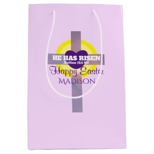 Happy Easter Cross Bible Verse Custom Name Purple Medium Gift Bag
