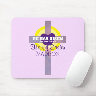 Happy Easter Cross Bible Verse Custom Name Purple Mouse Pad