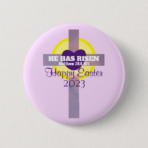 Happy Easter Cross Bible Verse Custom Year Purple 6 Cm Round Badge