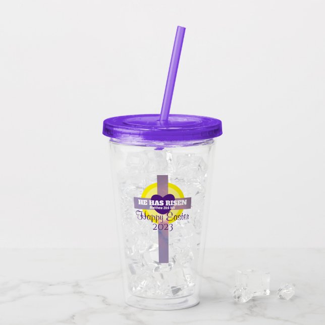 Happy Easter Cross Bible Verse Custom Year Purple Acrylic Tumbler (Back Ice)