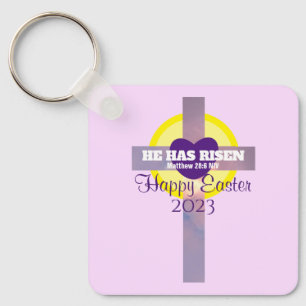 Happy Easter Cross Bible Verse Custom Year Purple Key Ring