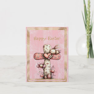 Happy Easter Cross Bunny Flowers Eggs Note Card